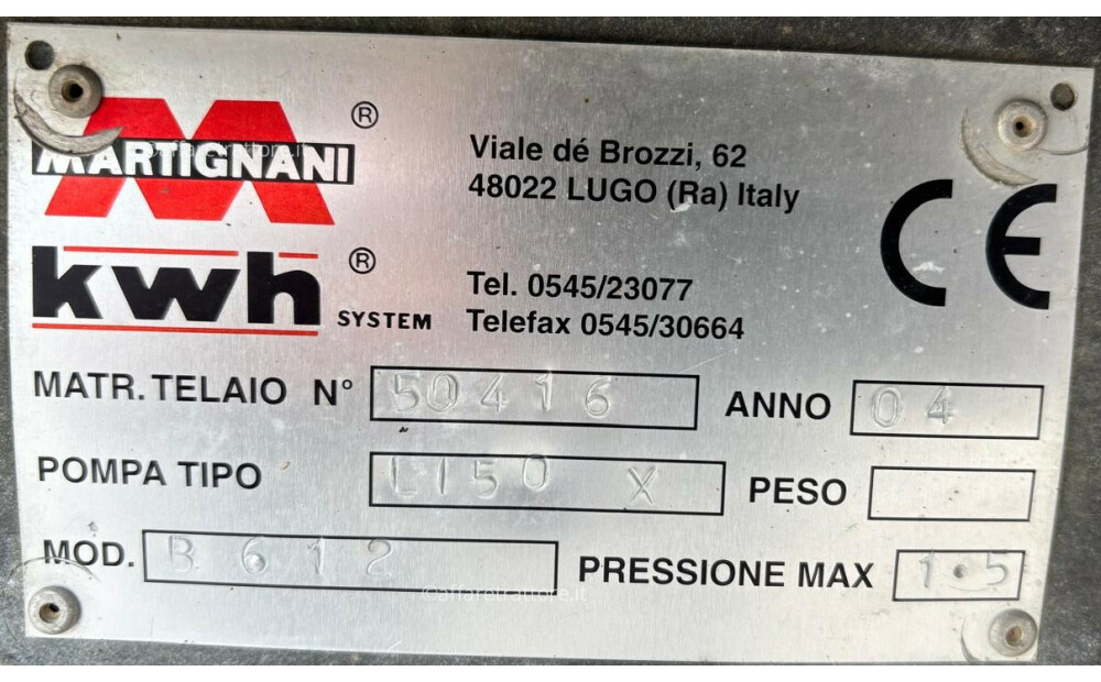 Martignani NEBULIZZATORE KWH MARTIGNANI, B 612 SHUTTLE 1500 L D'occasion - 6